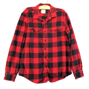 American Eagle Men's Button Up Shirt Red Checkered Large Long Sleeve Cotton
